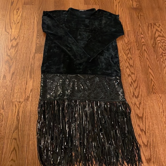 NIDODILEDA luxury soft wool formal midi media dress sequins fringe sweater blk M - Picture 1 of 17